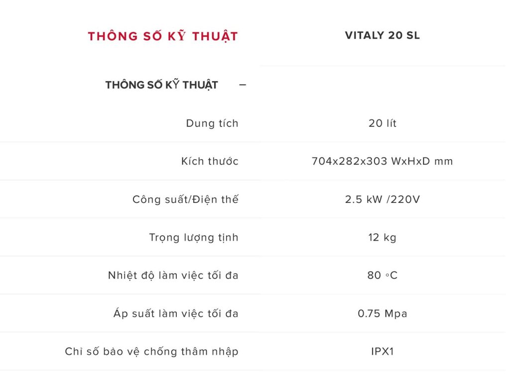 Bình nước nóng Ariston VITALY 20 SL 1