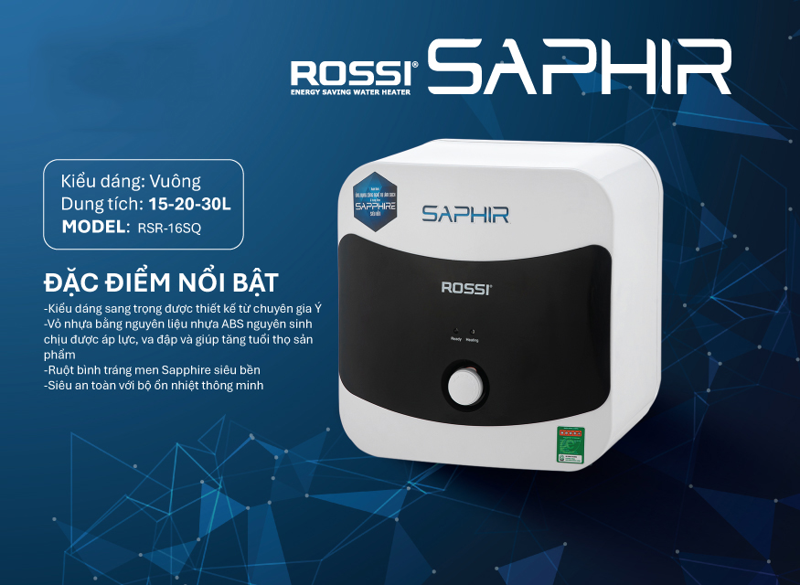 Bình nước nóng Rossi Saphir 15/20/30 (vuông) 1