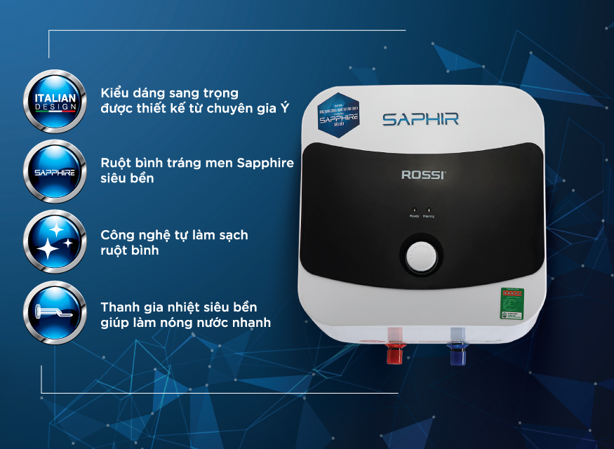 Bình nước nóng Rossi Saphir 15/20/30 (vuông) 3