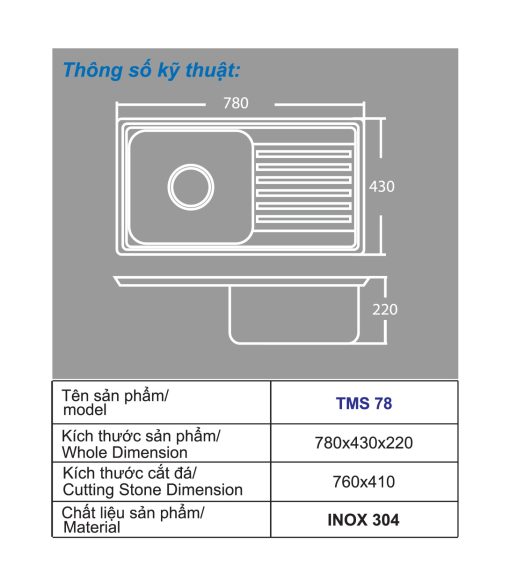 Chậu rửa chén inox Toàn Mỹ TM S78 - Ảnh 2
