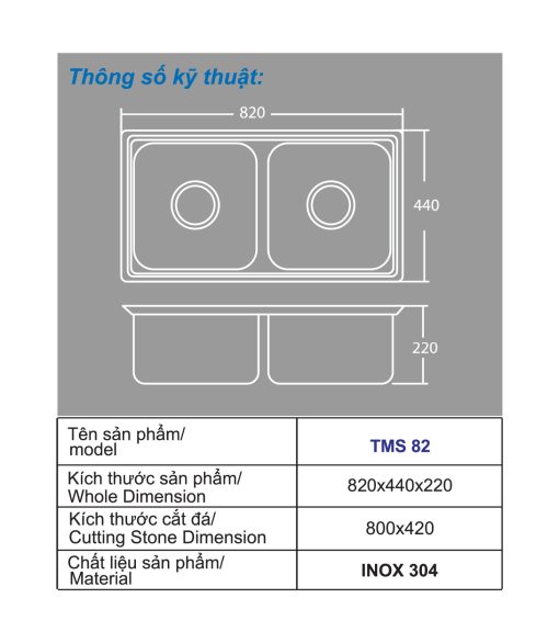 Chậu rửa chén inox Toàn Mỹ TM S82 - Ảnh 2