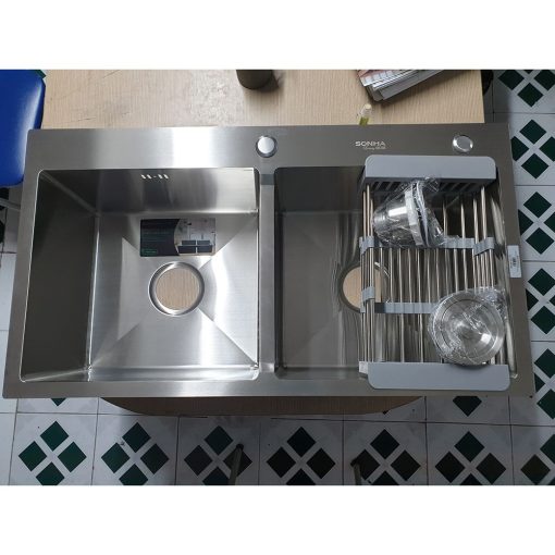 Chậu inox Sơn Hà 2 hộc vuông cân (HM.X.2C.82.2.3) - Ảnh 2