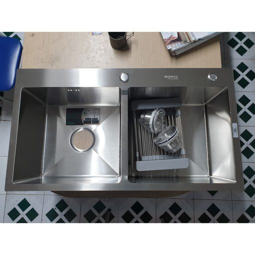 Chậu inox Sơn Hà 2 hộc vuông cân (HM.X.2C.82.2.3) - Ảnh 1