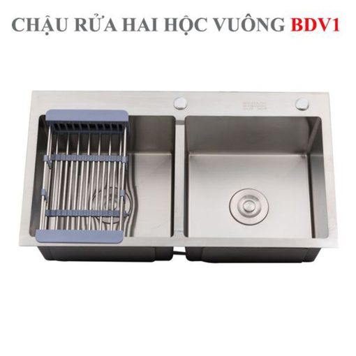 Chậu rửa inox Hwata hai hộc vuông BDV1 - Ảnh 1