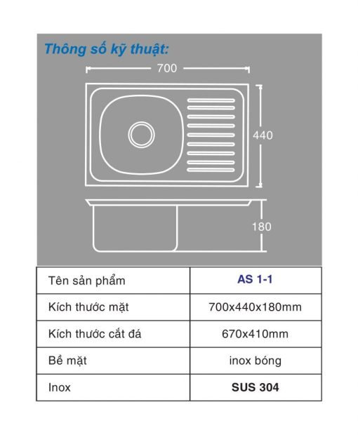 Chậu rửa chén inox Toàn Mỹ AS 1-1 - Ảnh 2
