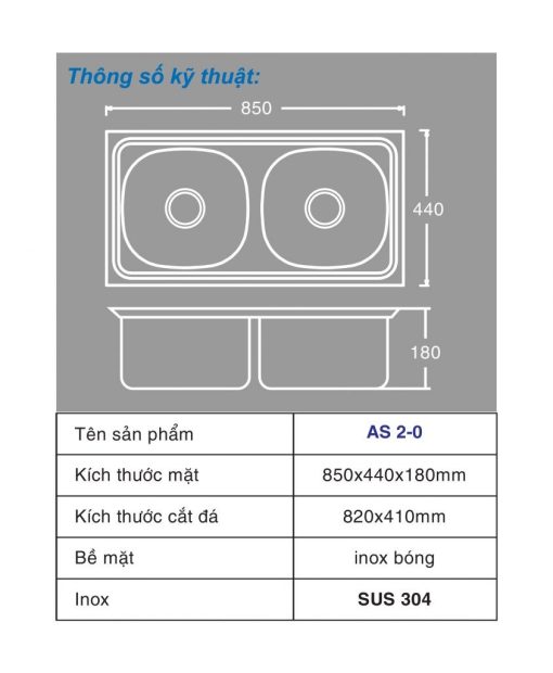 Chậu rửa chén inox Toàn Mỹ AS 2-0 - Ảnh 2