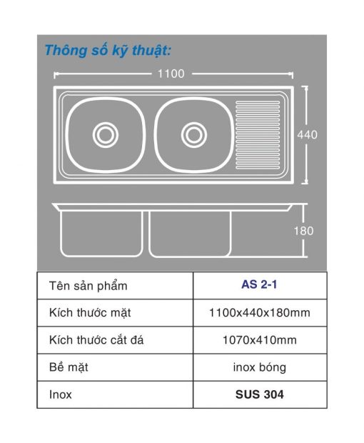 Chậu rửa chén inox Toàn Mỹ AS 2-1 - Ảnh 2