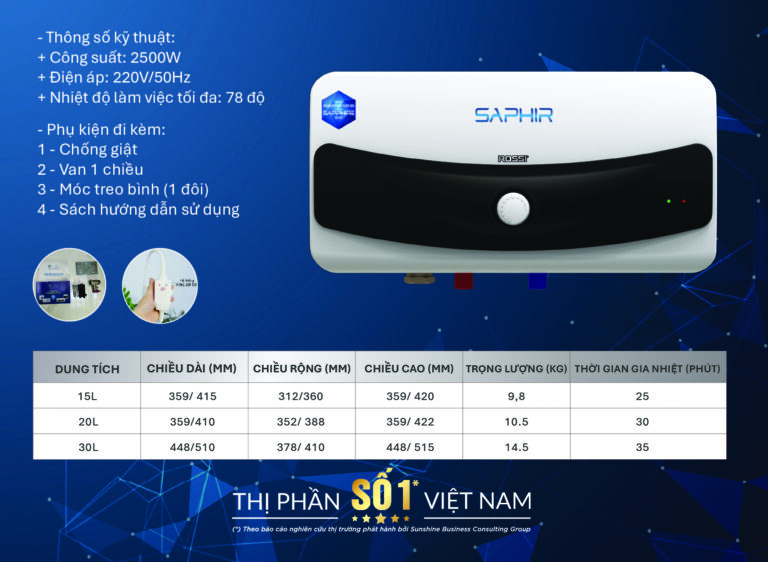 Bình nước nóng Rossi Saphir 15/20/30 (ngang) 7